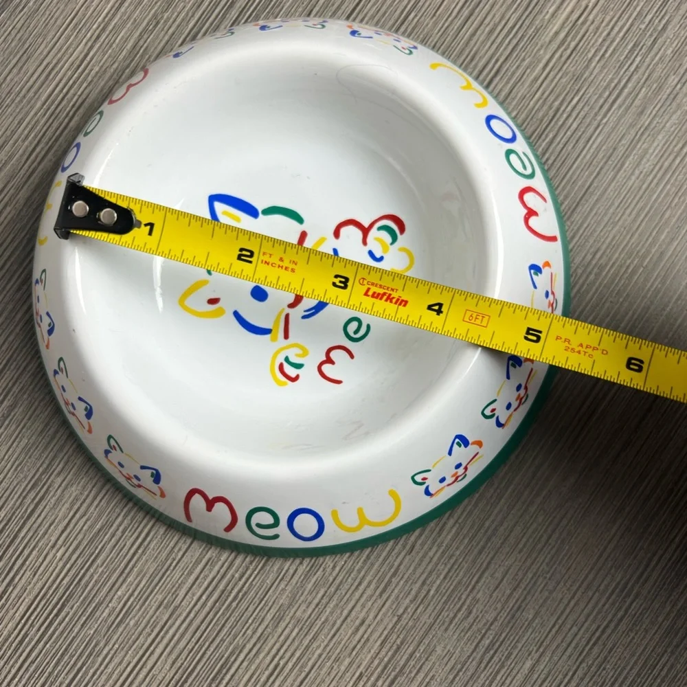 Colorful ceramic cat food dish